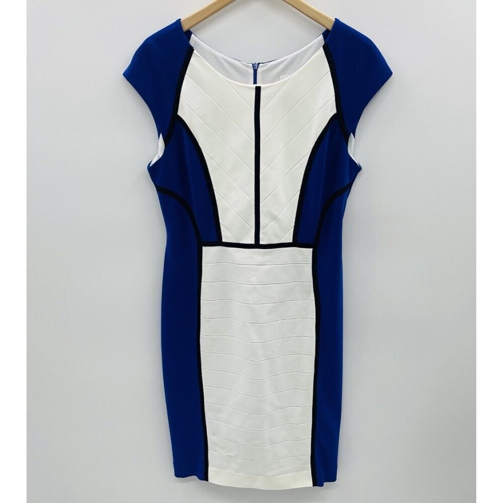 Joseph Ribkoff Womens Size 12 Colorblock Paneled Sheath Dress in Blue/Black $255